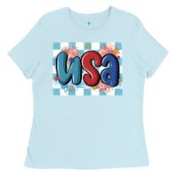 Baby Blue usa retro Ladies Tee - MaliasSmallBusiness