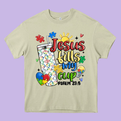 Autism Jesus Fills My Cup Heavy Core Tee Designed By Maliassmallbusiness