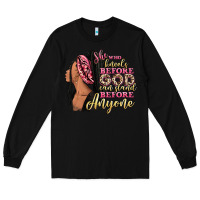 Black She who kneels before god can stand before anyone Long Sleeve Tee - RanaPortraitStore