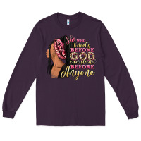 Plum She who kneels before god can stand before anyone Long Sleeve Tee - RanaPortraitStore