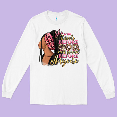 She Who Kneels Before God Can Stand Before Anyone Long Sleeve Tee Designed By Ranaportraitstore