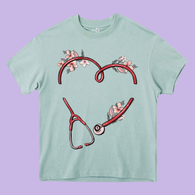Custom Heart Stethoscope Heavy Core Tee Designed By Maliassmallbusiness
