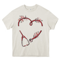 Cream custom heart stethoscope Heavy Core Tee - MaliasSmallBusiness