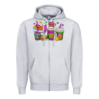 Heather Grey mardi gras coffee cups Zipper Hoodie - OliviaCreatesArt