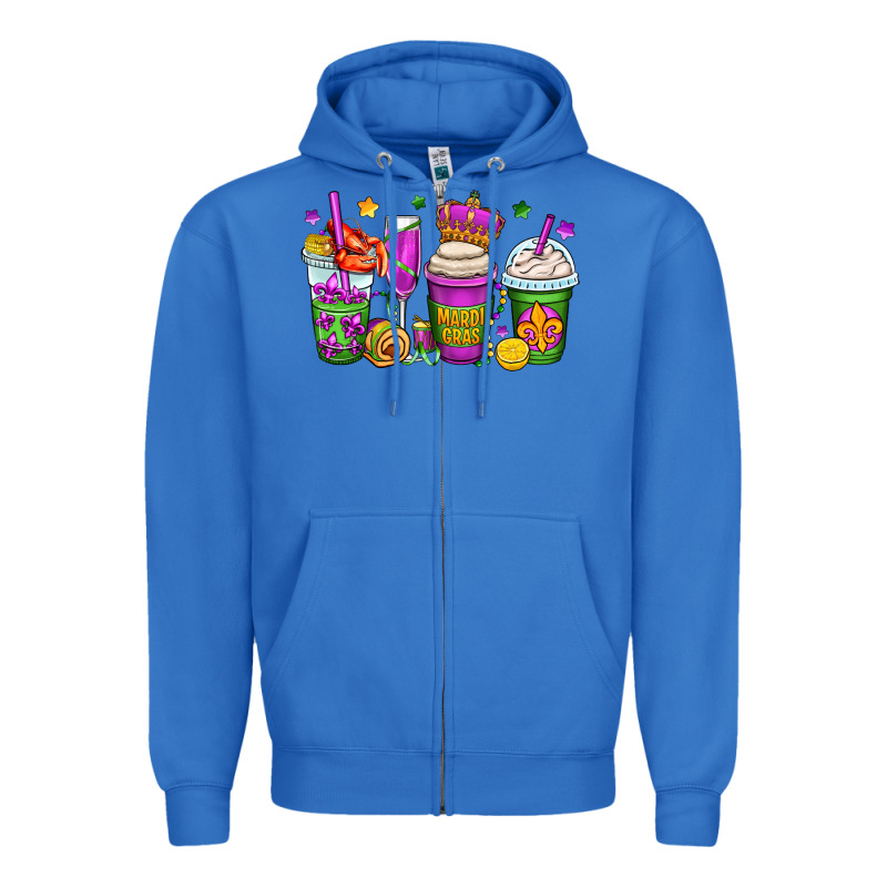 Mardi Gras Coffee Cups Zipper Hoodie by OliviaCreatesArt | Teevron