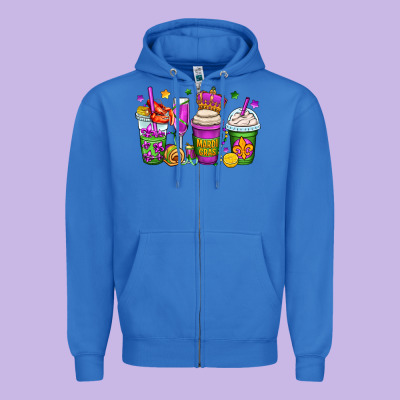 Mardi Gras Coffee Cups Zipper Hoodie Designed By Oliviacreatesart