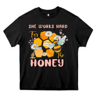 Black she works hard for the honey Heavy Core Tee - MaliasSmallBusiness