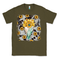 Army Green cowhide sunflower gemstone bull skull Classic Tee - JahusDesignShop