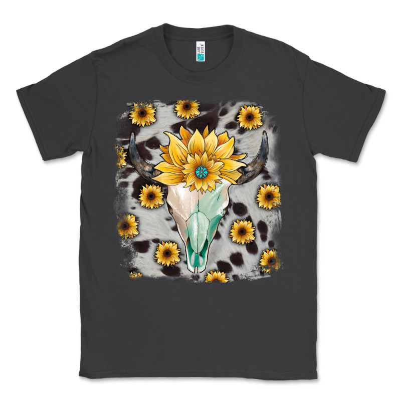 Cowhide Sunflower Gemstone Bull Skull Classic Tee by JahusDesignShop | Teevron