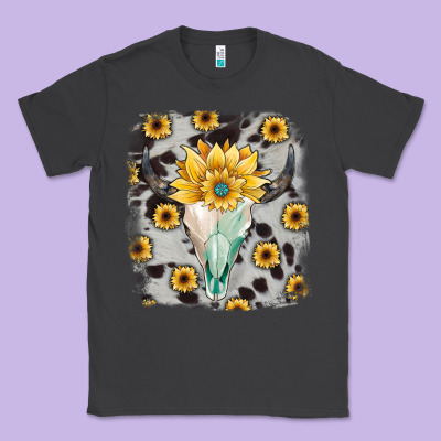 Cowhide Sunflower Gemstone Bull Skull Classic Tee Designed By Jahusdesignshop