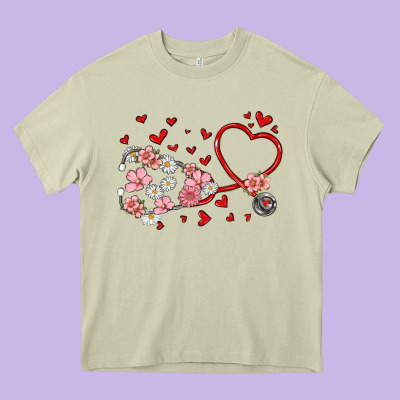 Valentine's Day Stethoscope Heavy Core Tee Designed By Maliassmallbusiness