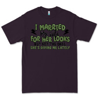 Plum i married my wife for her looks Premium Tee - MaliasSmallBusiness