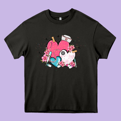 Nurse Hearts Heavy Core Tee Designed By Maliassmallbusiness
