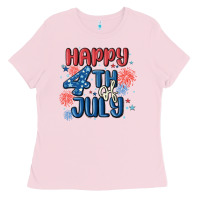 Bubblegum Pink happy 4th of july Ladies Tee - MaliasSmallBusiness