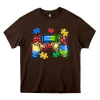 Chocolate Brown autism awareness video game controller Heavy Core Tee - MaliasSmallBusiness