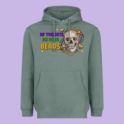 On Tuesdays We Wear Beads Skull Heavyweight Hoodie Designed By Fadigitalartstudio