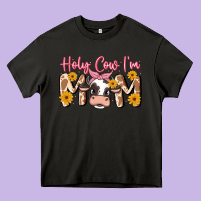 Holy Cow I'm Mom Heavy Core Tee Designed By Maliassmallbusiness