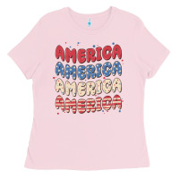 Bubblegum Pink america Ladies Tee - MaliasSmallBusiness