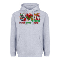 Heather Grey Peace Love Day Of The Dead Heavyweight Hoodie - BundleAndBundleShop