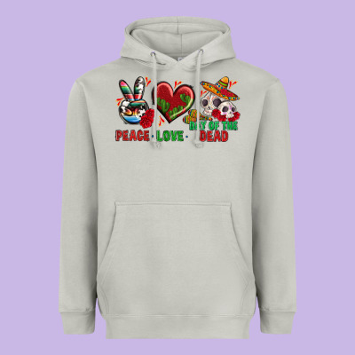 Peace Love Day Of The Dead Heavyweight Hoodie Designed By Bundleandbundleshop