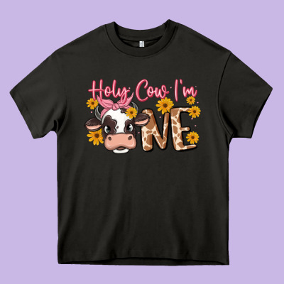 Holy Cow I'm One Heavy Core Tee Designed By Maliassmallbusiness