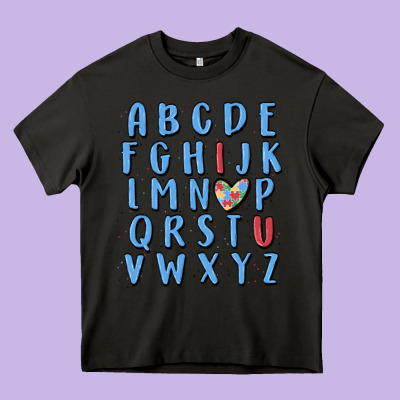 Alphabet Autism Awareness Heavy Core Tee Designed By Maliassmallbusiness