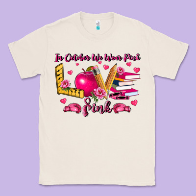 In October We Wear Pink Teacher Classic Tee Designed By Lillyallendesigns