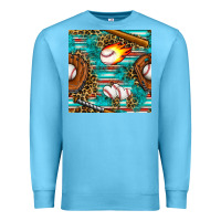 Ocean Blue baseball glove and bat with serape seamless pattern Premium Sweatshirt - BundleAndBundleShop
