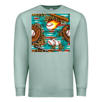 Seafoam baseball glove and bat with serape seamless pattern Premium Sweatshirt - BundleAndBundleShop
