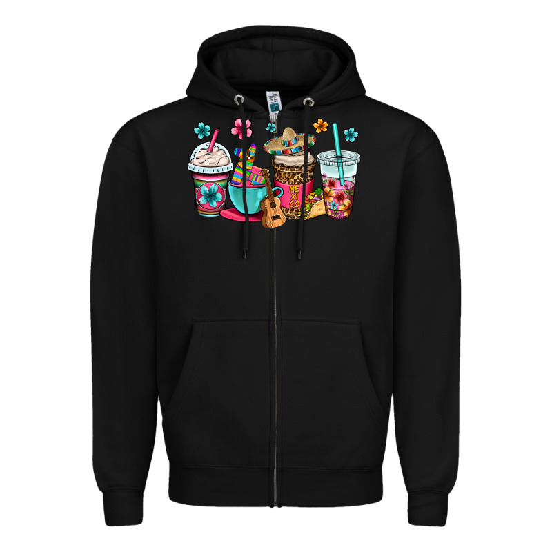 Mexico Fiesta Coffee Cups Zipper Hoodie by OliviaCreatesArt | Teevron