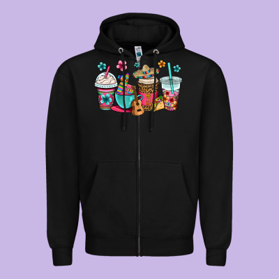 Mexico Fiesta Coffee Cups Zipper Hoodie Designed By Oliviacreatesart