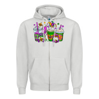 Dove Grey mardi gras gnomes coffee cups Zipper Hoodie - OliviaCreatesArt