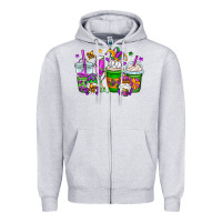 Heather Grey mardi gras gnomes coffee cups Zipper Hoodie - OliviaCreatesArt
