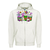 Oatmeal Heather mardi gras gnomes coffee cups Zipper Hoodie - OliviaCreatesArt