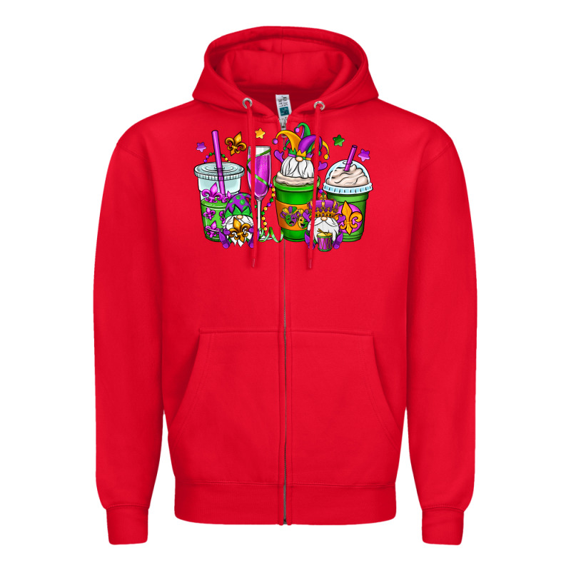 Mardi Gras Gnomes Coffee Cups Zipper Hoodie by OliviaCreatesArt | Teevron