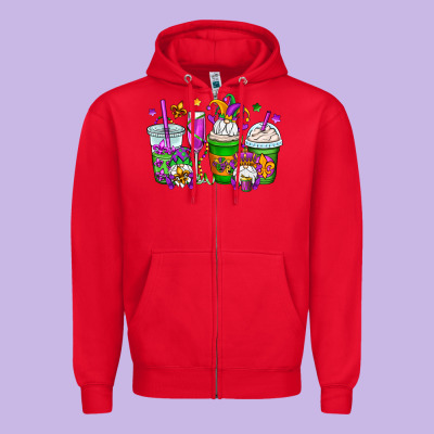 Mardi Gras Gnomes Coffee Cups Zipper Hoodie Designed By Oliviacreatesart
