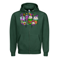 Sports Green mardi gras gnomes coffee cups Zipper Hoodie - OliviaCreatesArt