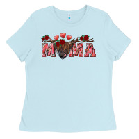 Baby Blue valentine's day mama black highland cow Ladies Tee - RanaPortraitStore