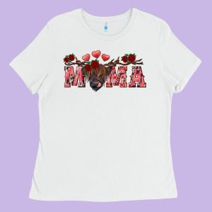 Valentine's Day Mama Black Highland Cow Ladies Tee Designed By Ranaportraitstore