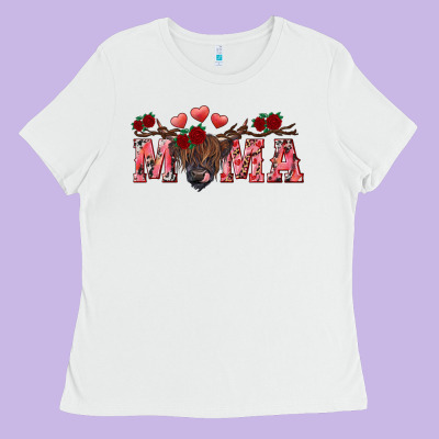 Valentine's Day Mama Black Highland Cow Ladies Tee Designed By Ranaportraitstore