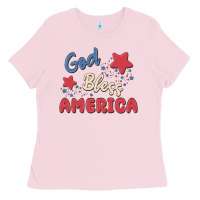 Bubblegum Pink god bless america Ladies Tee - MaliasSmallBusiness