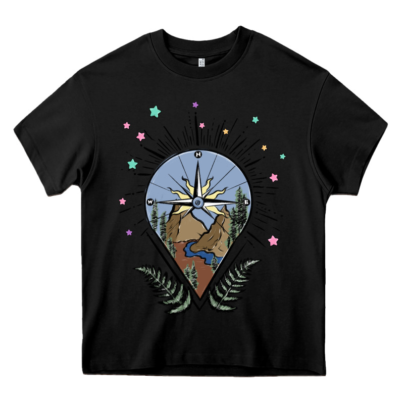 Compass With Mountain Heavy Core Tee by MaliasSmallBusiness | Teevron
