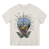 Cream compass with mountain Heavy Core Tee - MaliasSmallBusiness