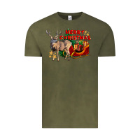 Vintage Olive Merry Christmas Deer Vintage Tee - LillyAllenDesigns
