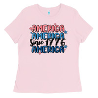 Bubblegum Pink america since 1776 Ladies Tee - MaliasSmallBusiness