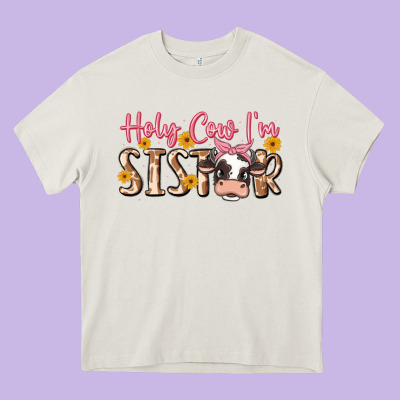 Holy Cow I'm Sister Heavy Core Tee Designed By Maliassmallbusiness