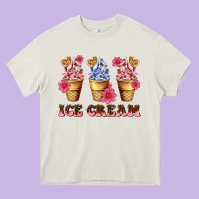 Floral Ice Cream Heavy Core Tee Designed By Adodesignshop