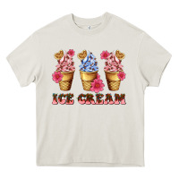 Cream floral ice cream Heavy Core Tee - AdoDesignShop