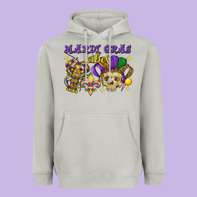 Mardi Gras Vibes Skull Heavyweight Hoodie Designed By Fadigitalartstudio