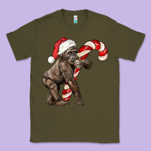 Christmas Candy Cane Baby Gorilla Classic Tee Designed By Lillyallendesigns